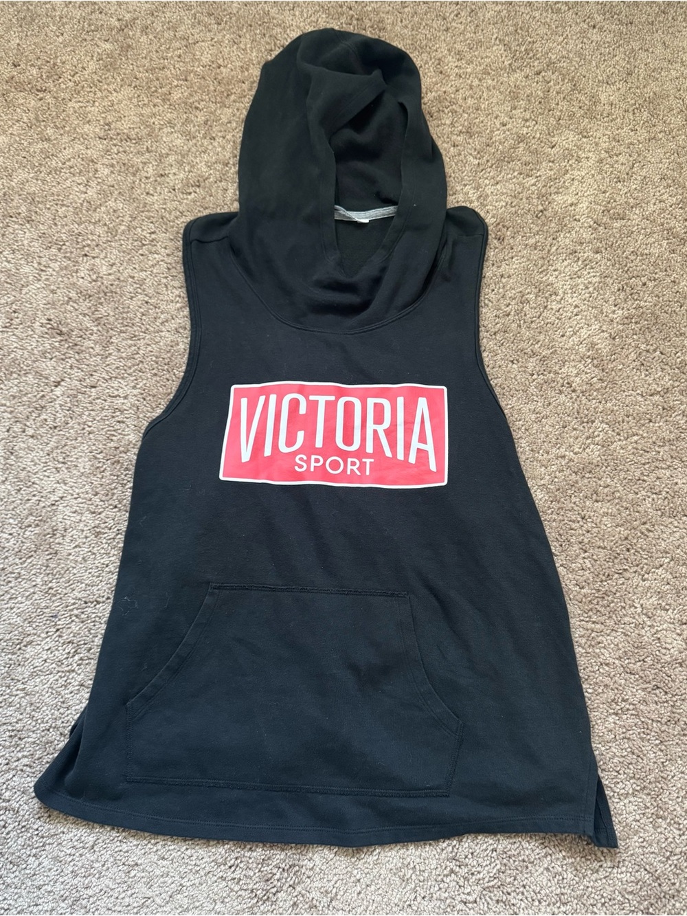 Victoria's Secret Sport Sleeveless Hooded Black Tank Top L Train Gym Gorpcore
